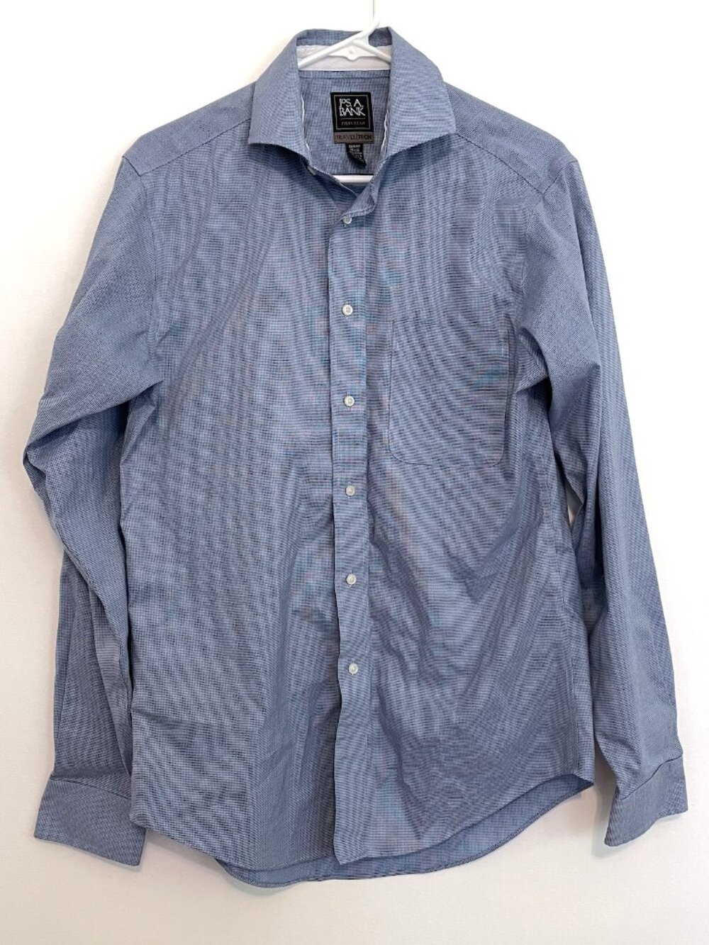 JOS. A. BANK Mens Traveler Collection Slim Fit Dress Shirt Blue Geo 15 1/2 x 35